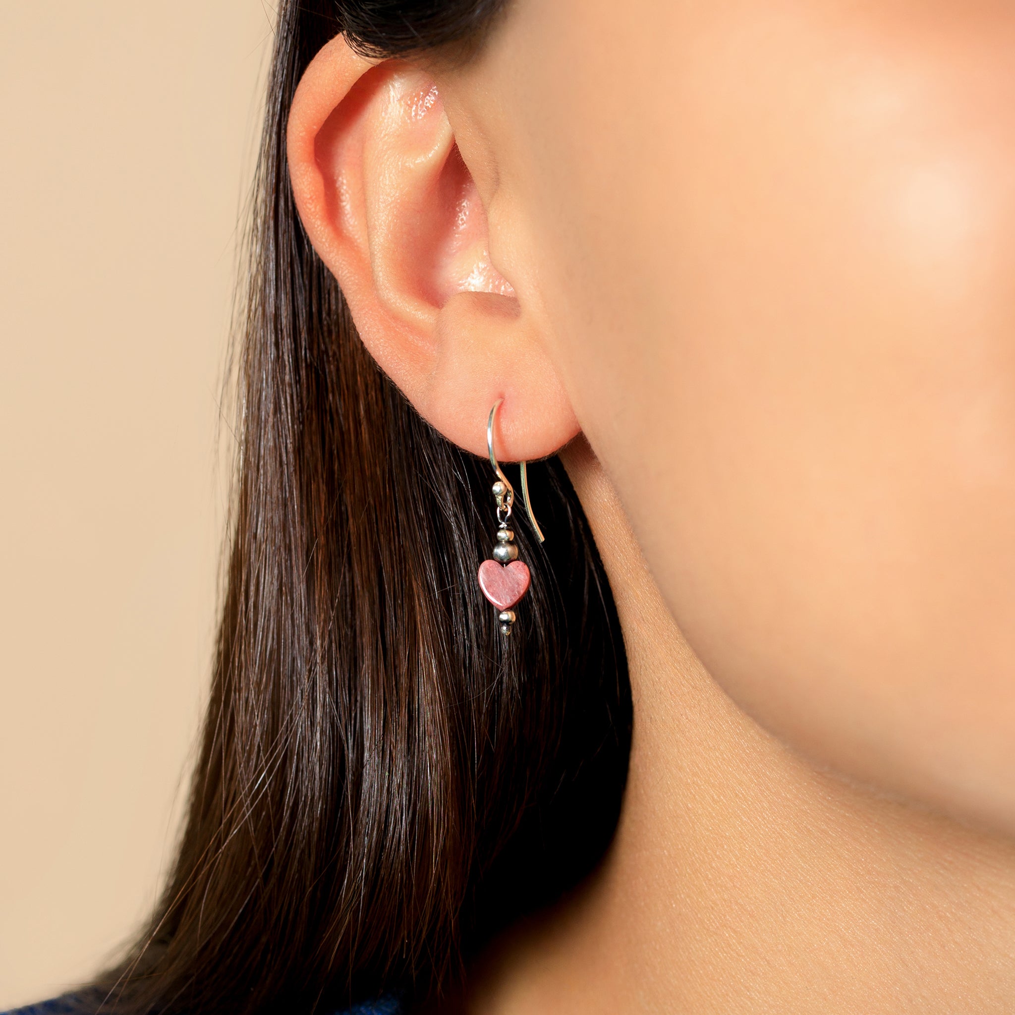 Stone Heart Earrings in Rhodonite