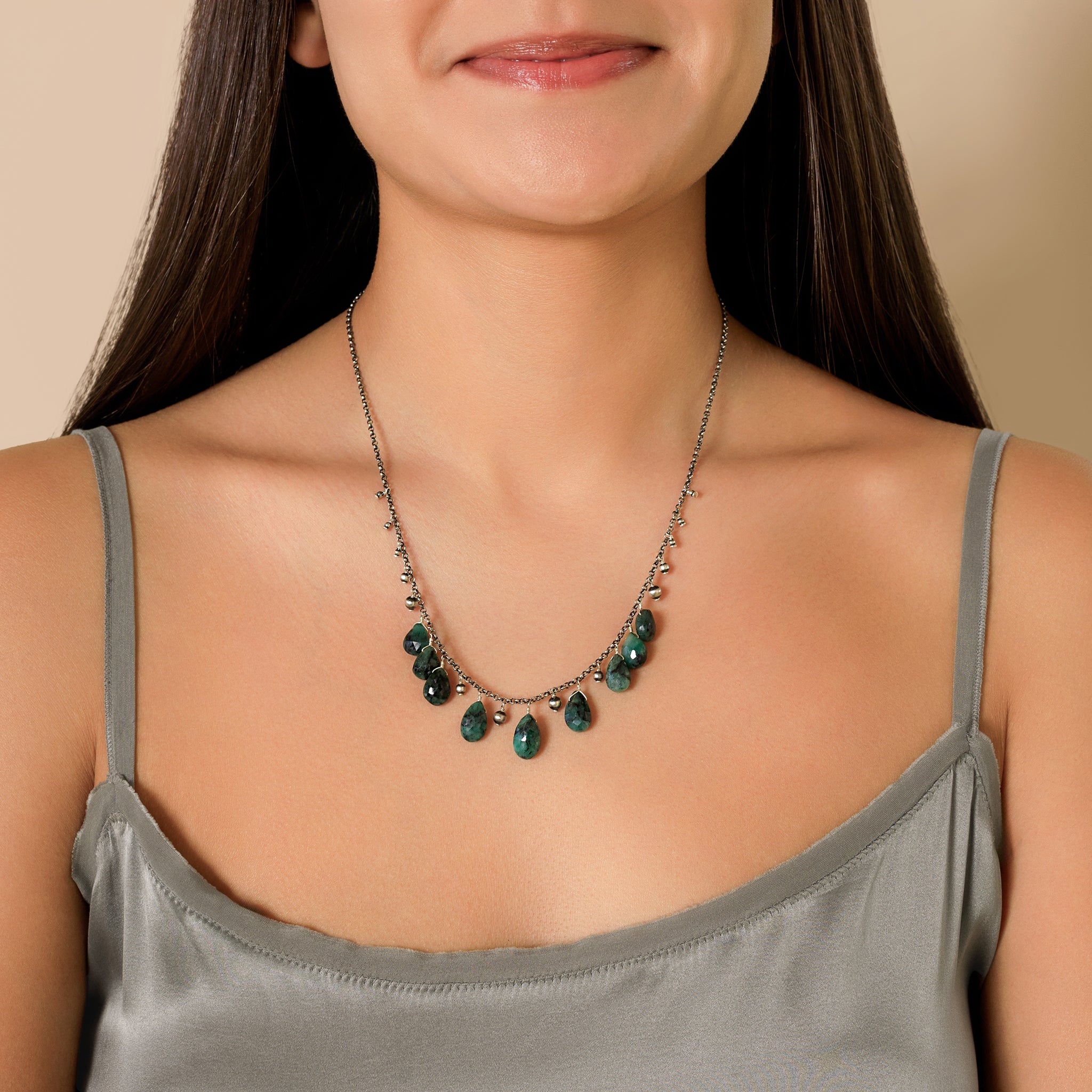 Emerald Bonfire Drop Necklace