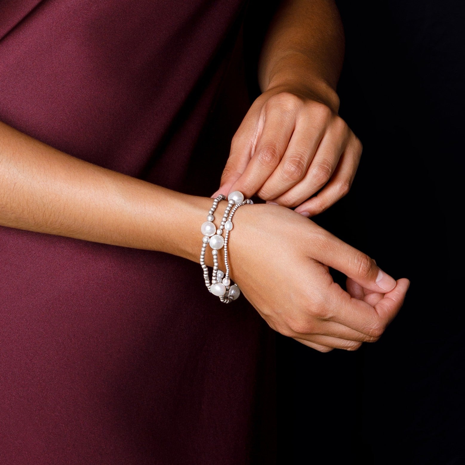 Pearl & Satin Bonfire Trio Bracelet Set
