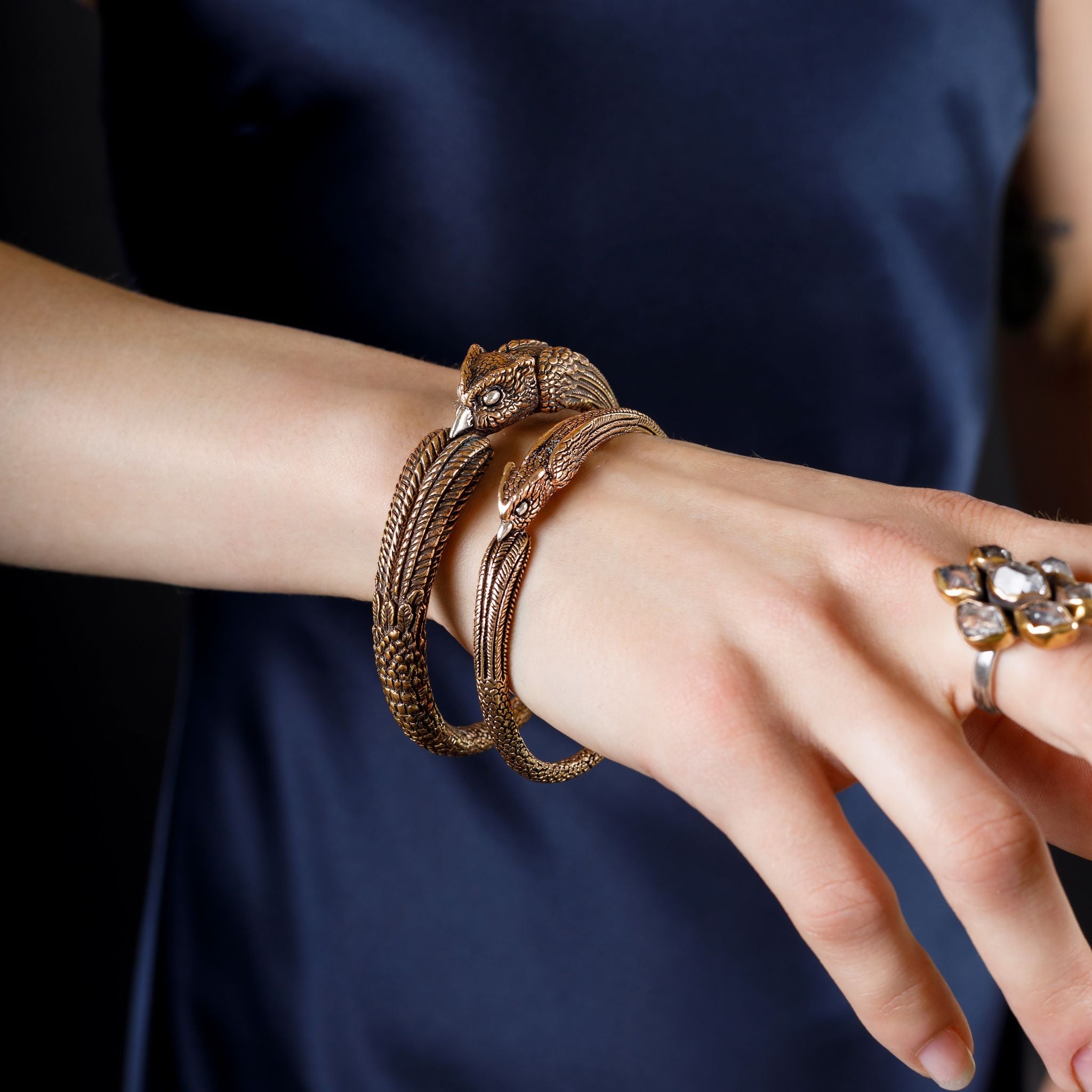 Barn Owl Bangle in Bronze with Silver Accents