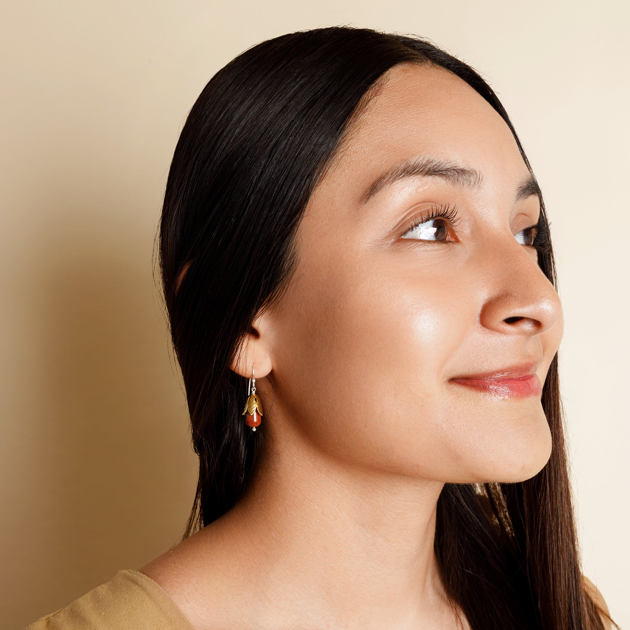 Blossom Earrings in Red Jasper - Bronze & Silver