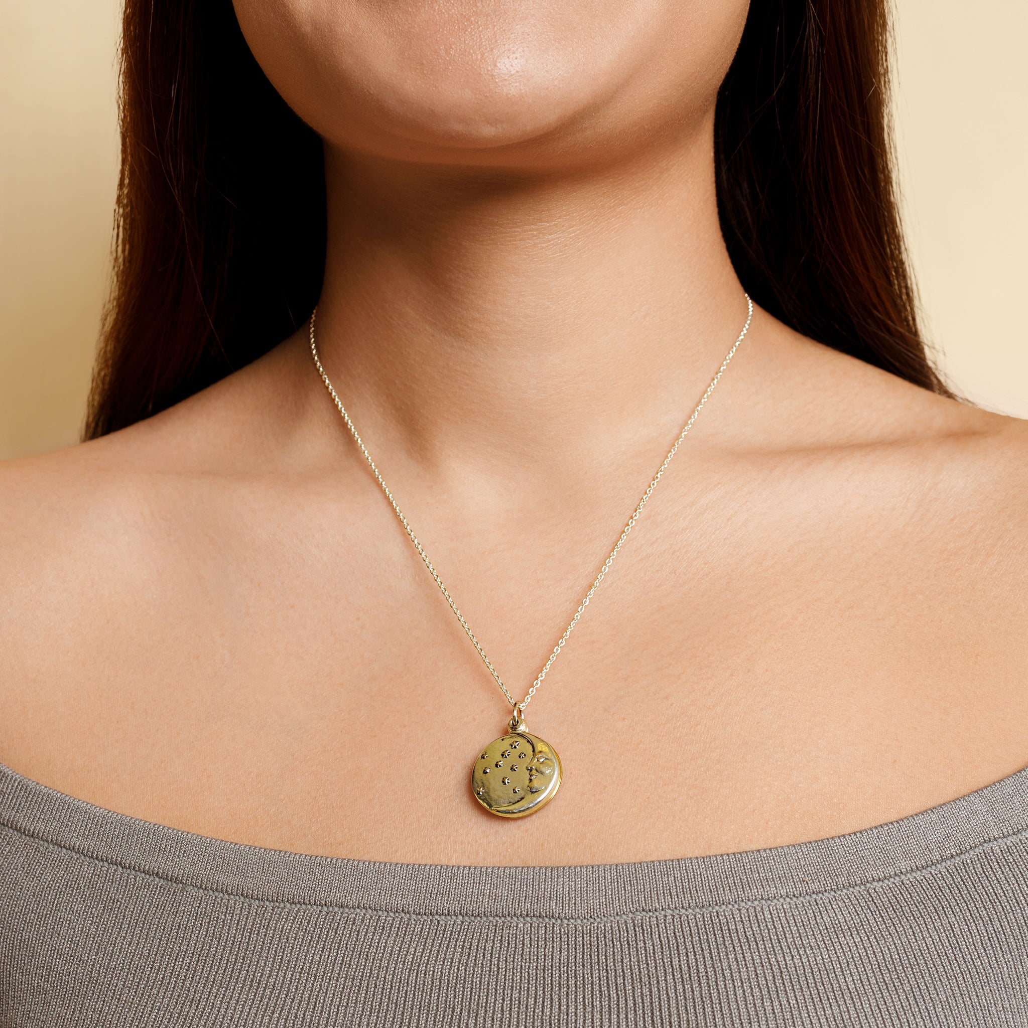My Moon & Stars Sliding Locket Necklace in Bronze with Silver Flash Plate - Large