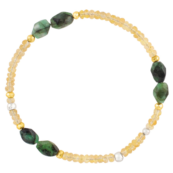 Pyrite's Booty Bracelet in Faceted Oval Emerald & 3.5mm Citrine