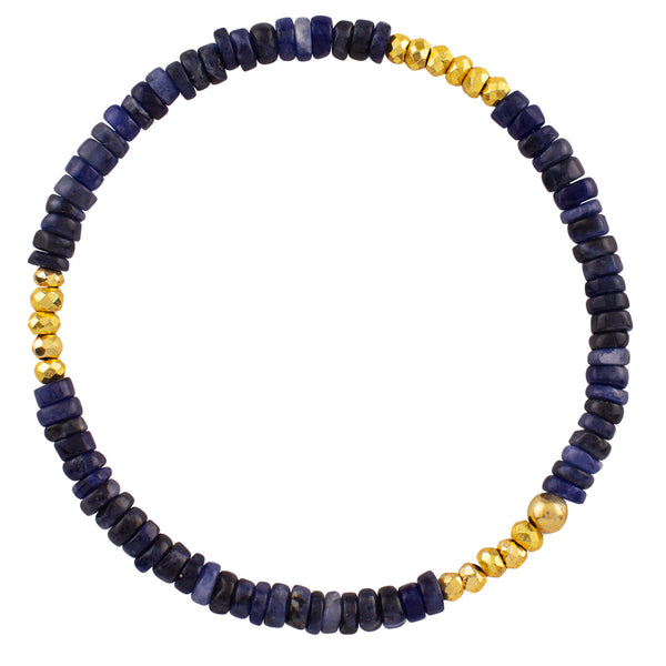 Pyrite's Booty Bracelet - Sodalite Heishi & Gold Plated Pyrite