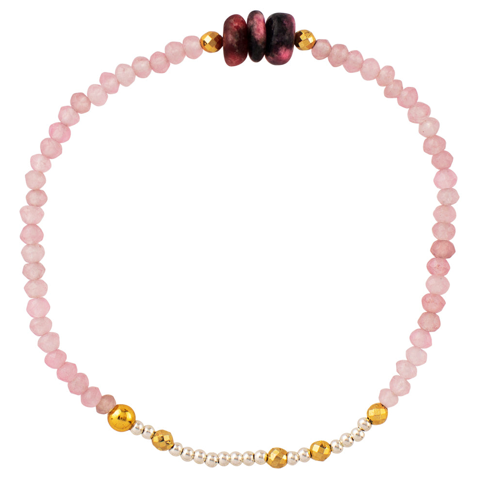 Pyrite's Booty Bracelet - Rose Quartz & Rhodonite Rondell