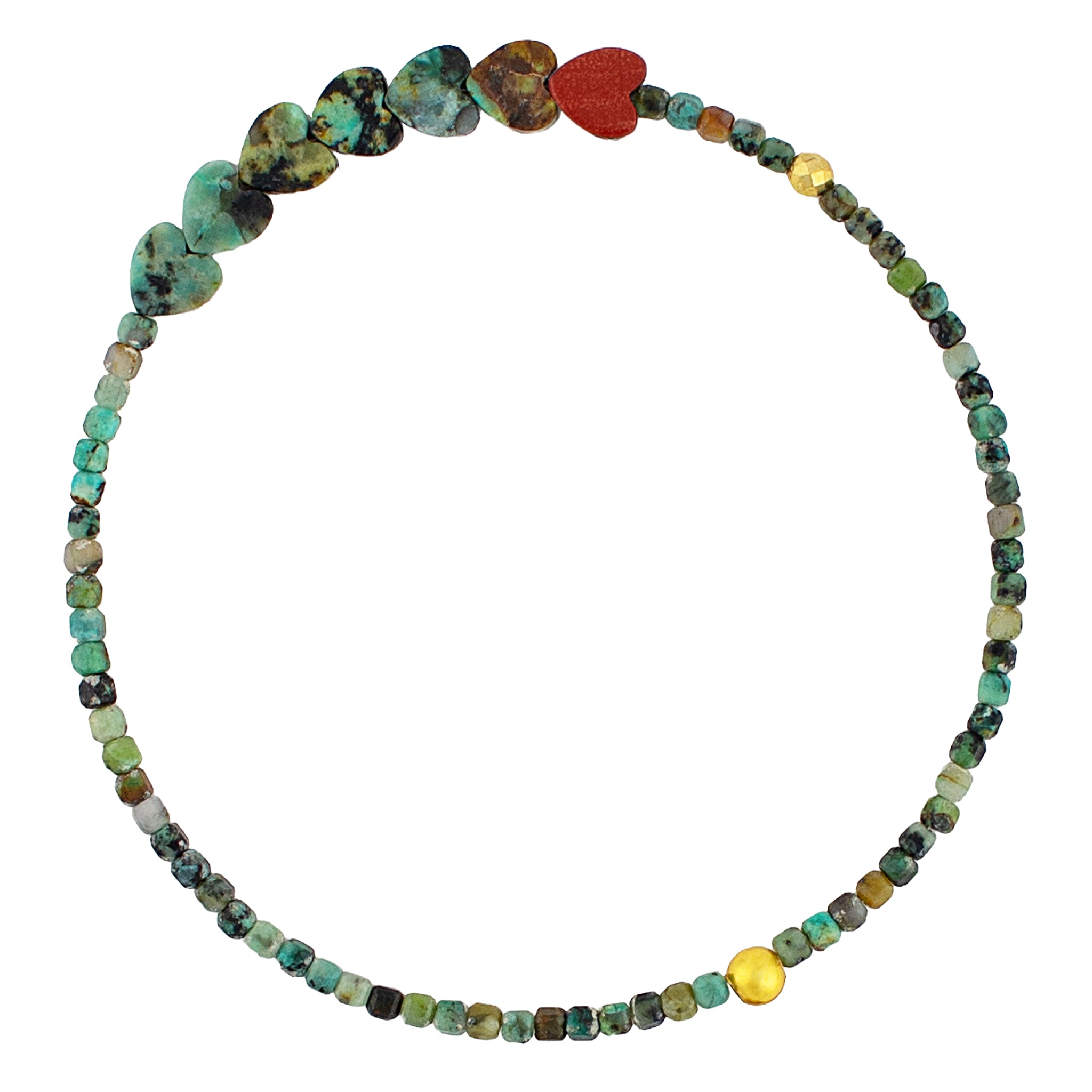 Pyrite's Booty Bracelet in Mixed Turquoise Hearts & 2mm with Red Jasper Heart