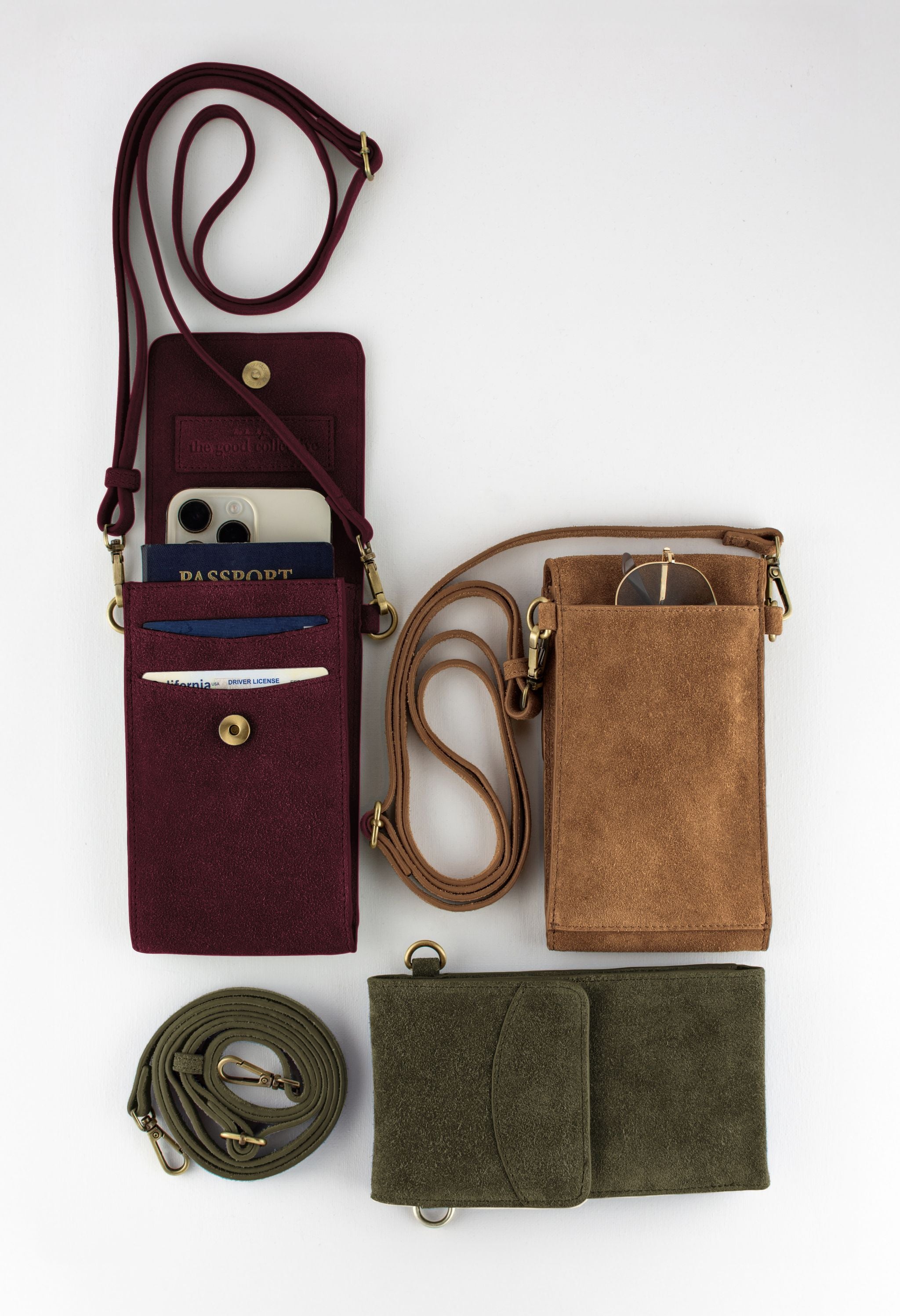 On the Move Leather Phone Bag in Chestnut Brown