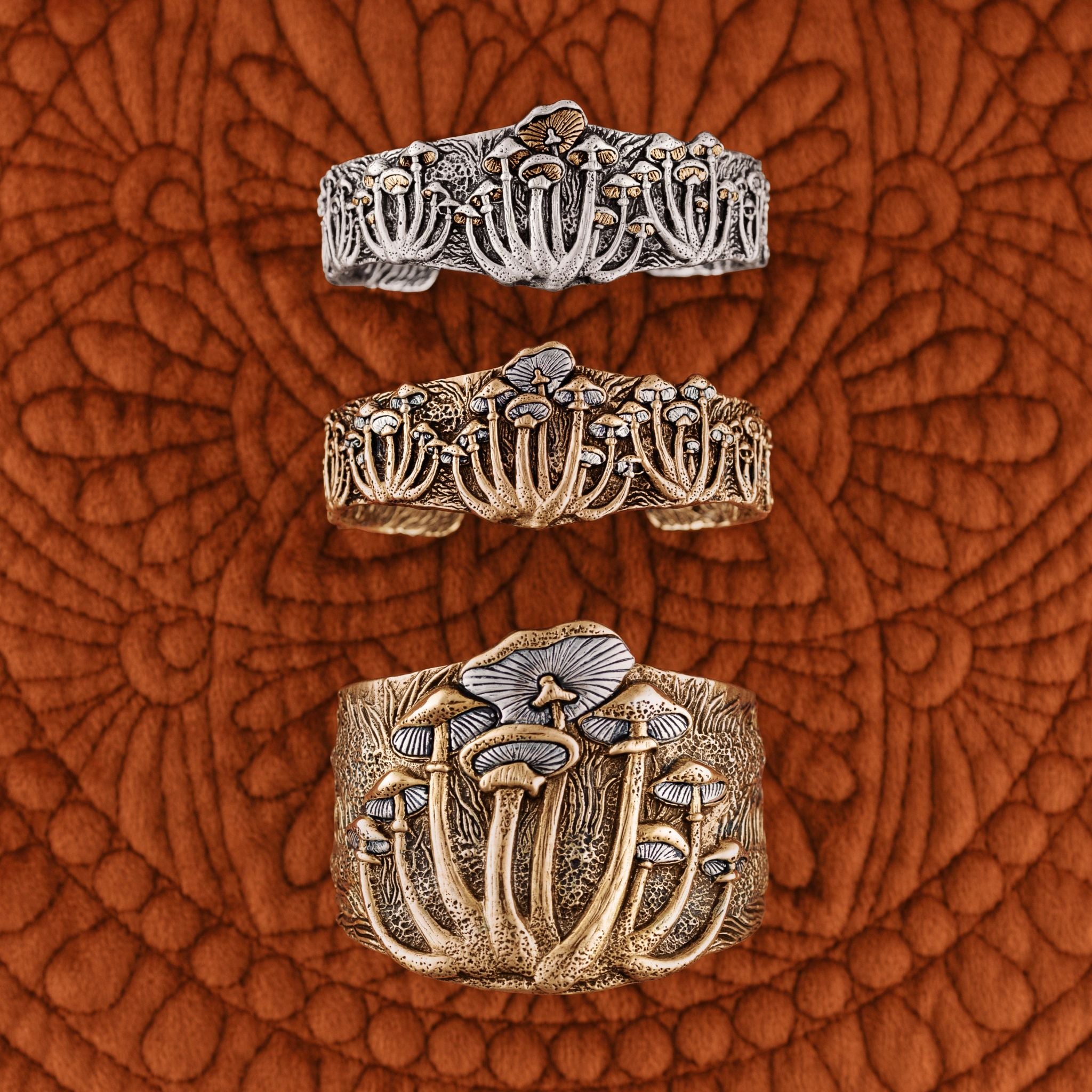 Magic Mushroom Cuff in Bronze with Silver Accents - Wide