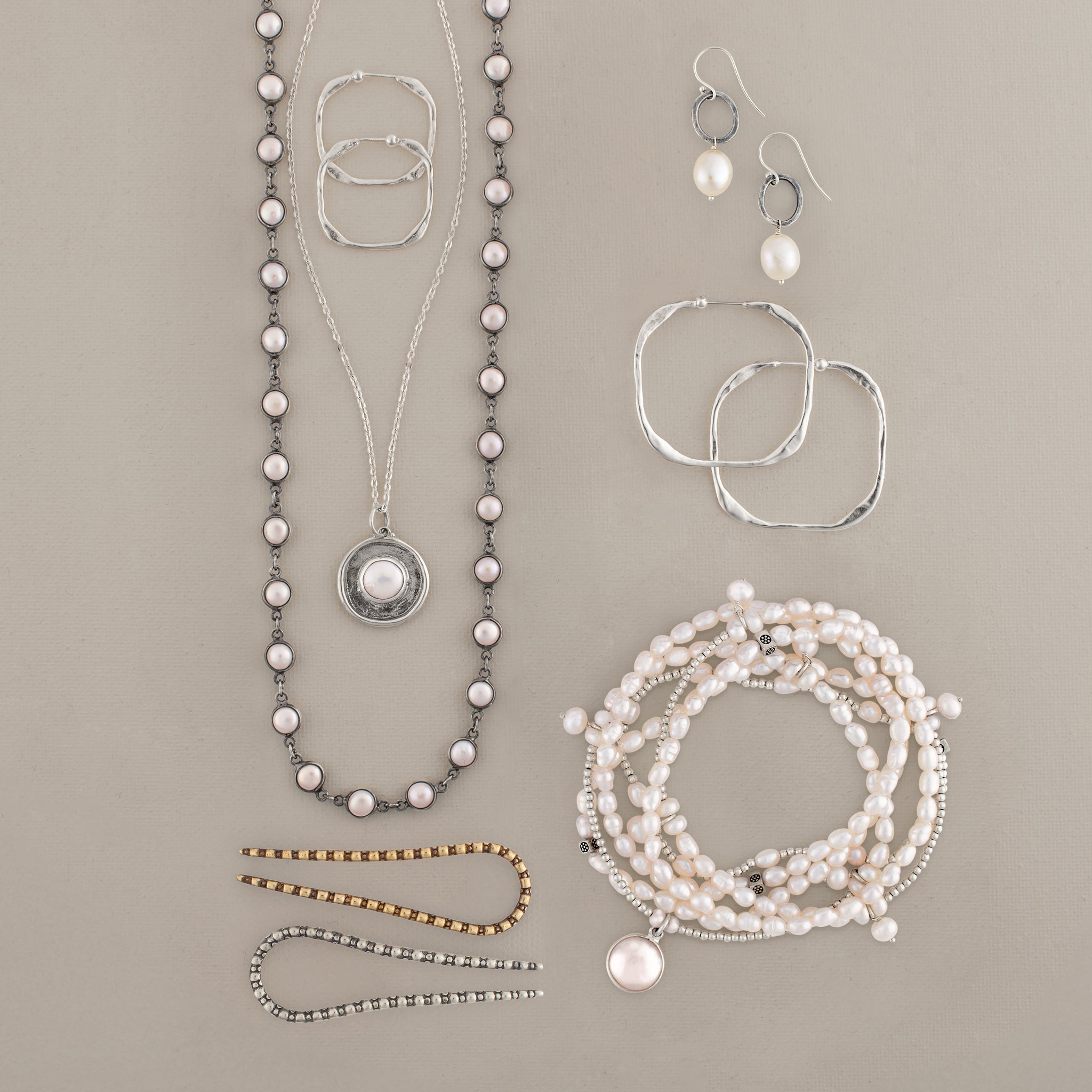 Linked Many Moons Necklace in Pearl & Antiqued Silver | Available to ship January 15, 2026