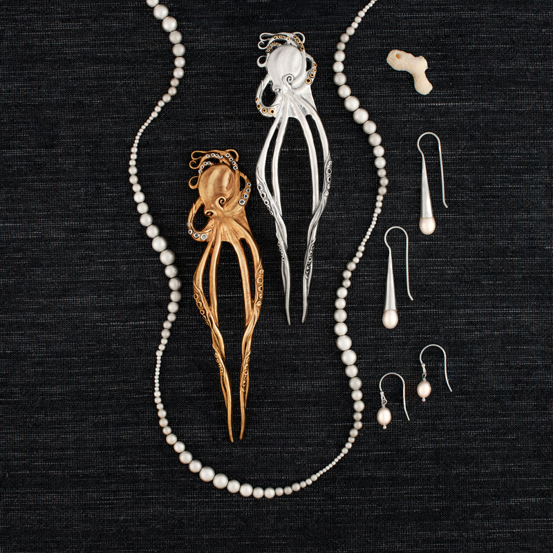 Octopus Hair Pin in Bronze & Silver