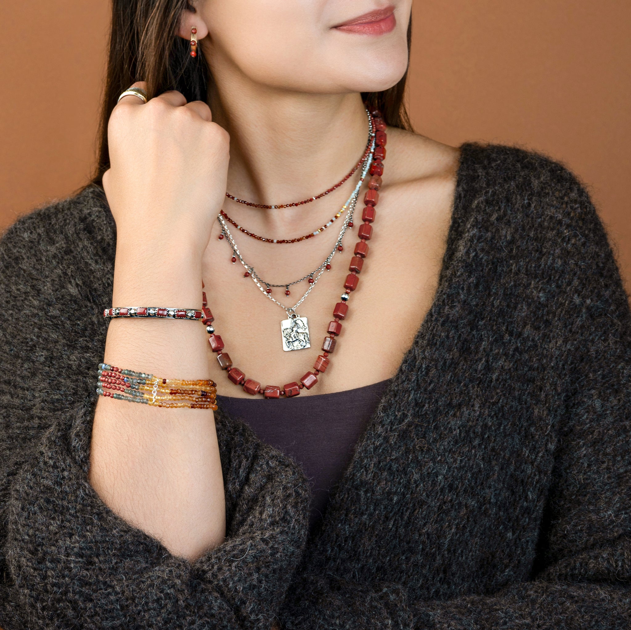 Beaded Blanket Stretch Bracelet in Warm Tones