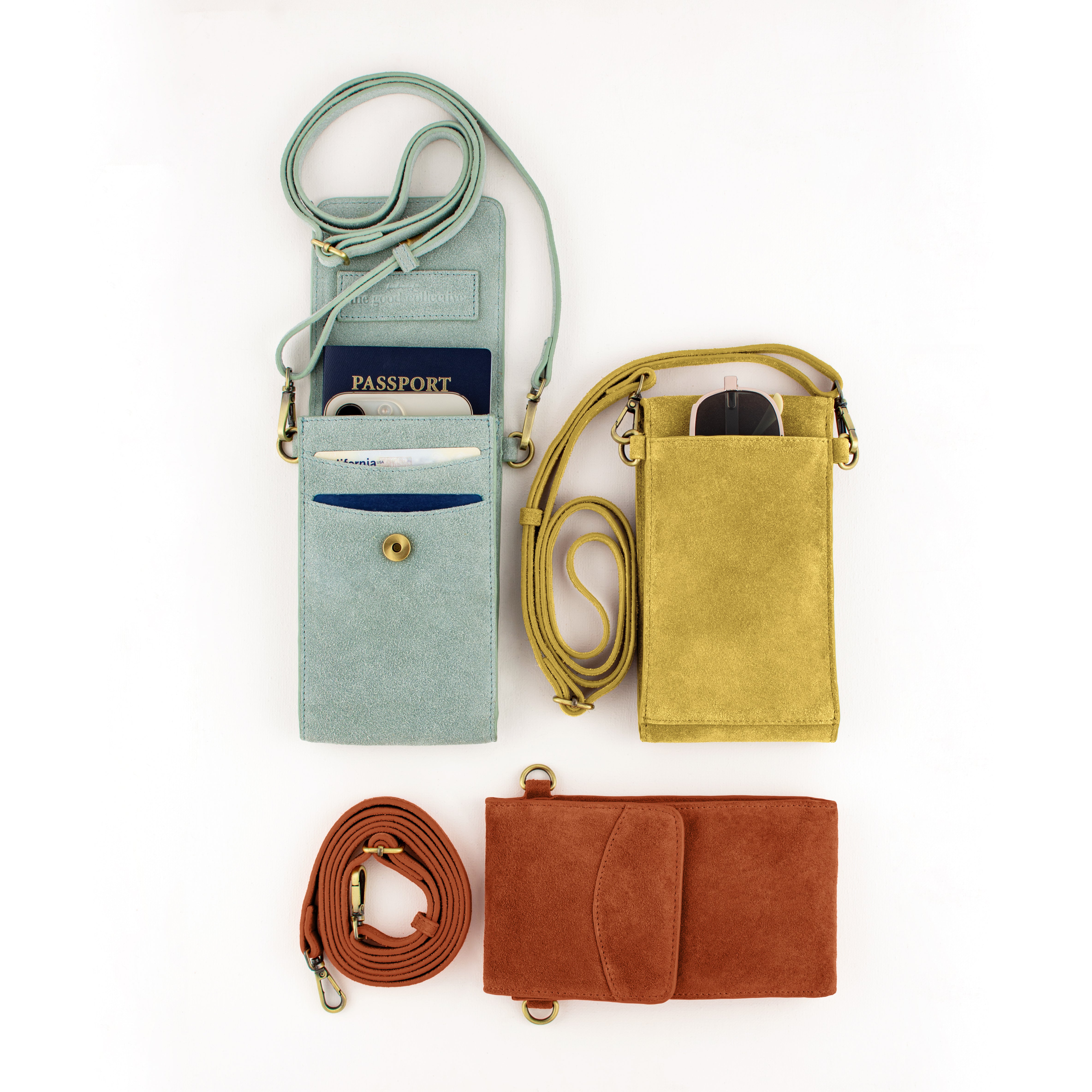 On the Move Leather Phone Bag in Sunshine Yellow Suede