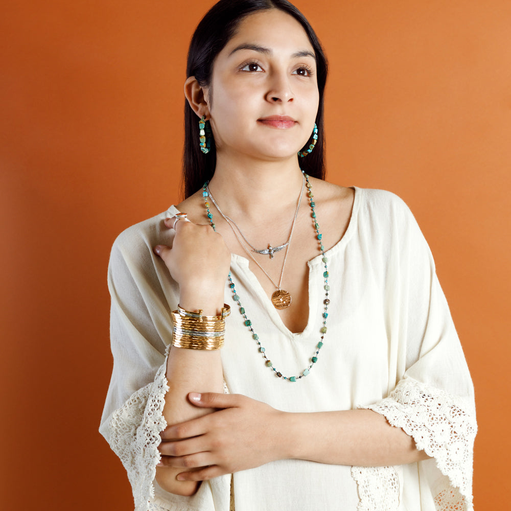 Stacked Strands Cuff - Bronze & Silver - 14 strand