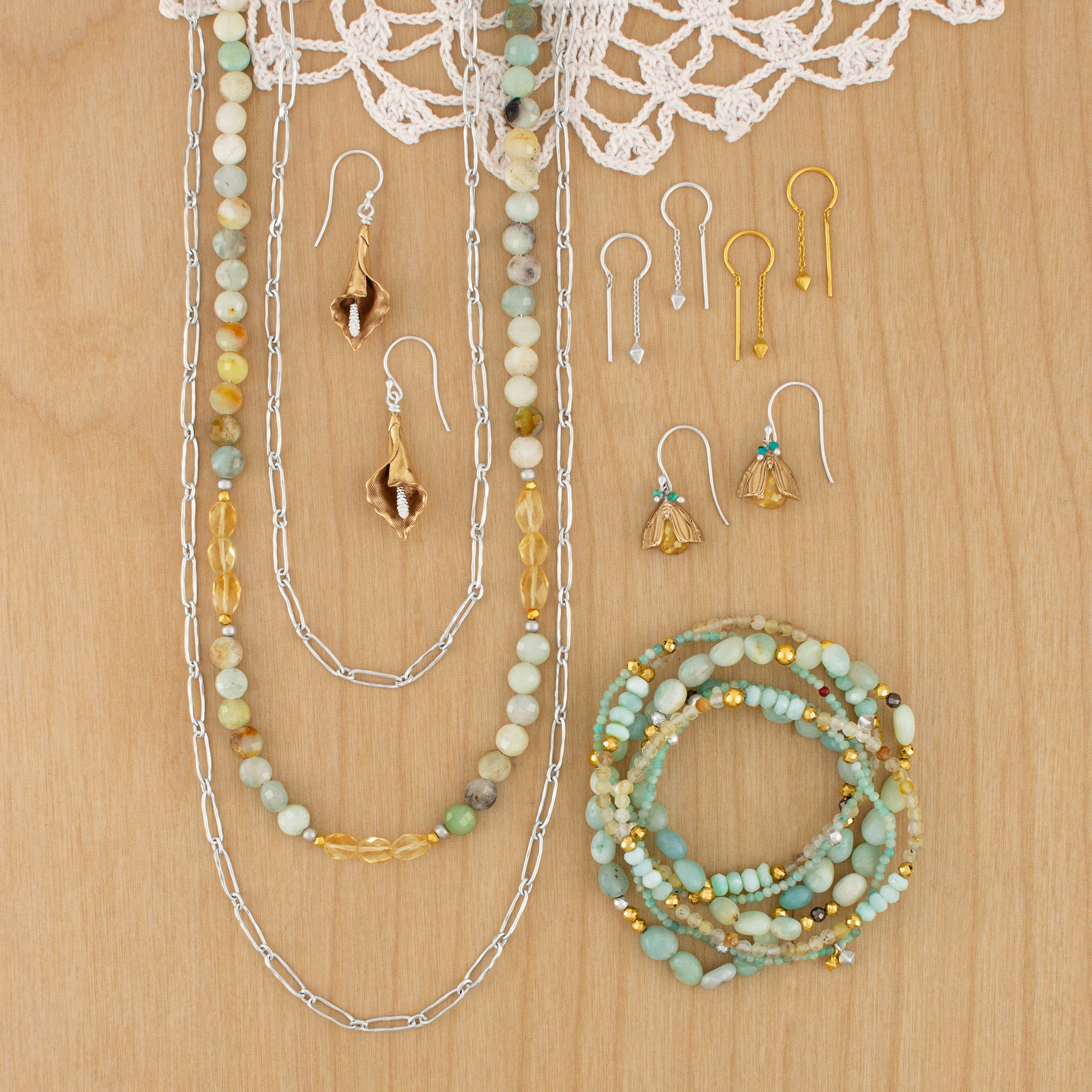 Vivvi Bug Earrings in Citrine & Turquoise in Bronze with Silver Flash Plate