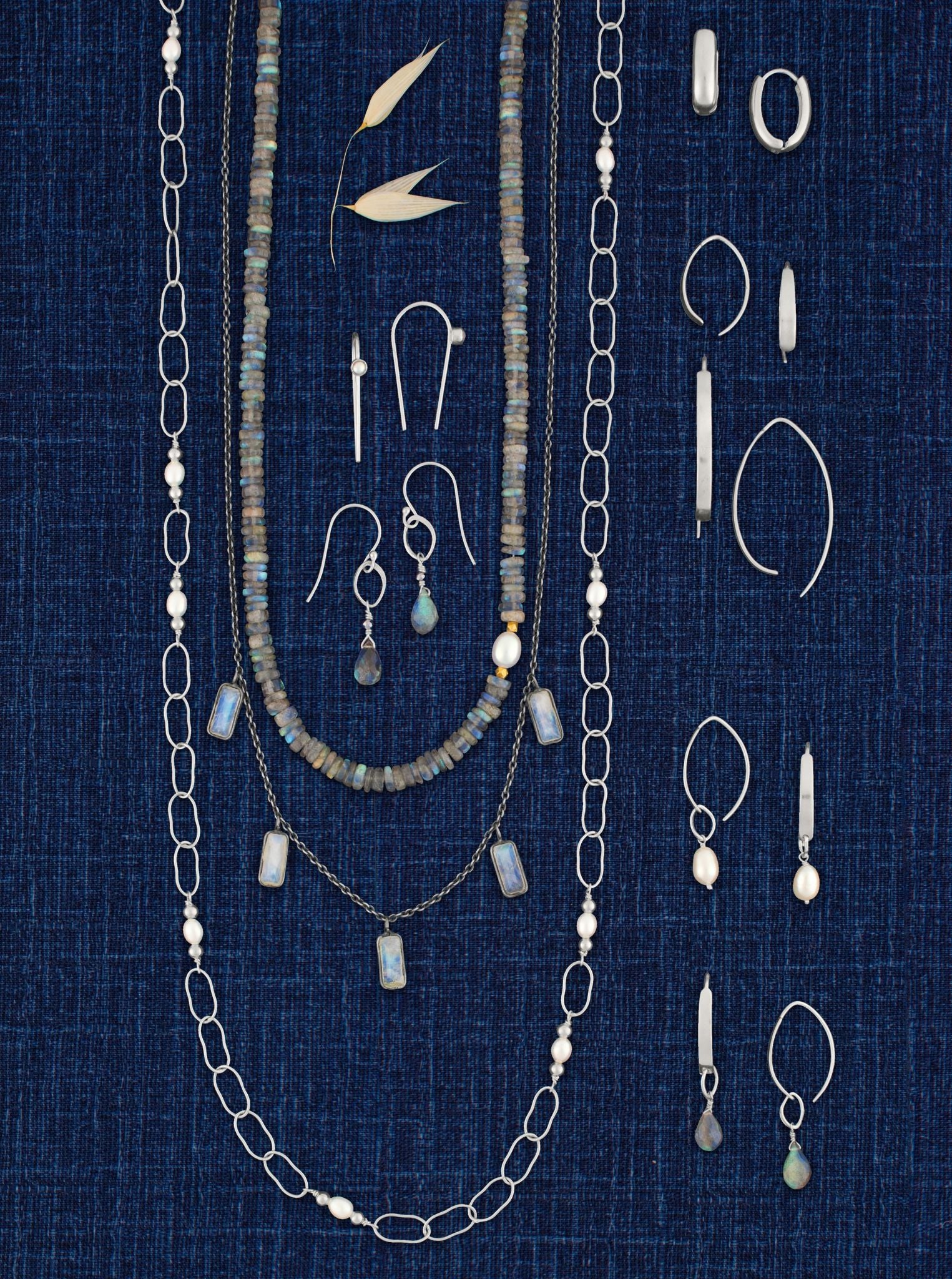 Stone Drop Crescent Earrings in Labradorite & Silver