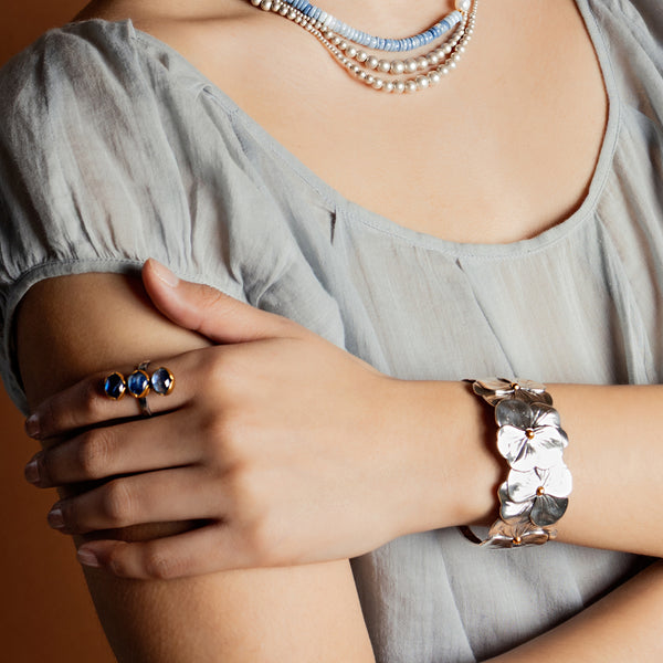 Pansy Chain Cuff in Silver with Bronze Accents