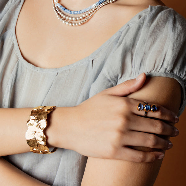Pansy Chain Cuff in Bronze with Silver Accents
