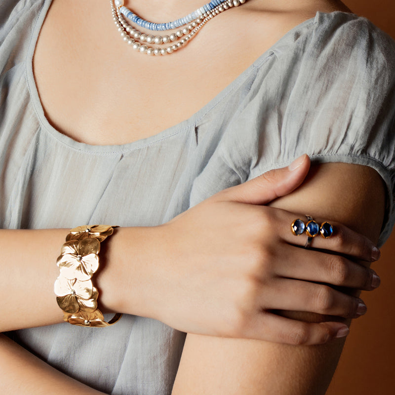 Pansy Chain Cuff in Bronze with Silver Accents