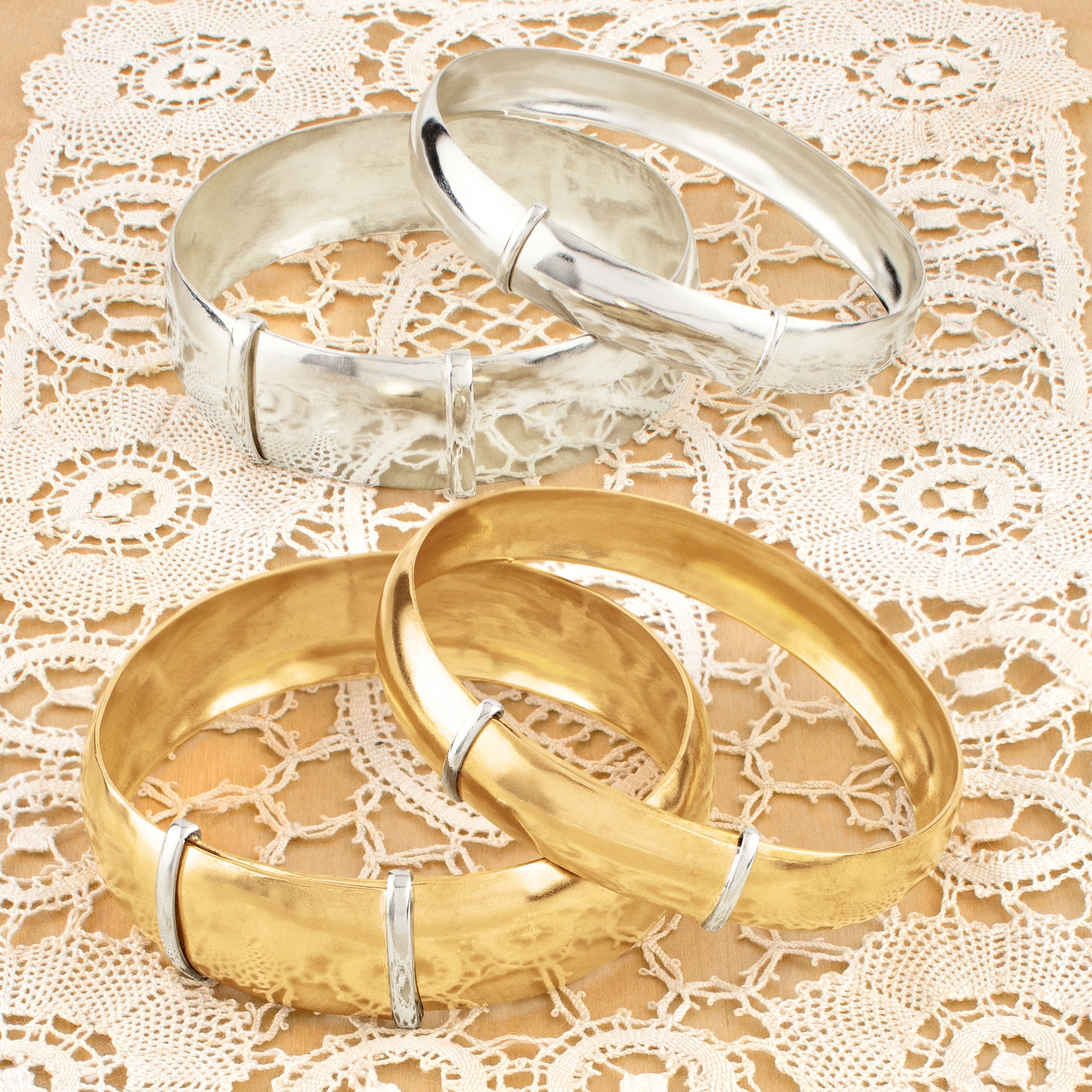 Slide Bangle in Bronze & Silver - 1/2" W