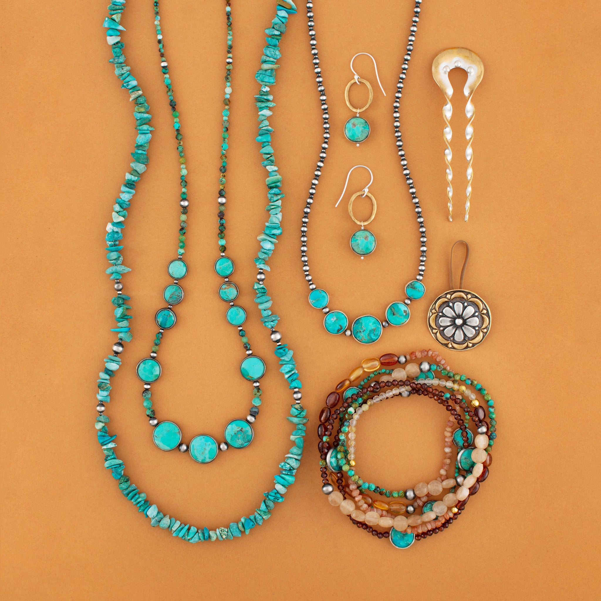 Turquoise Moon Earrings in Bronze & Silver | Available to Ship June 26, 2026