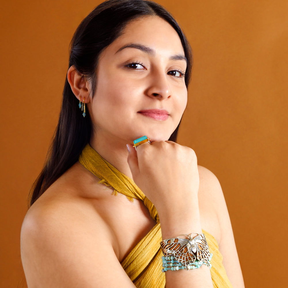 Oblong Stony Dancer Threaders in Blue Apatite & Silver - 1 1/8" L | Available to ship July 8, 2025