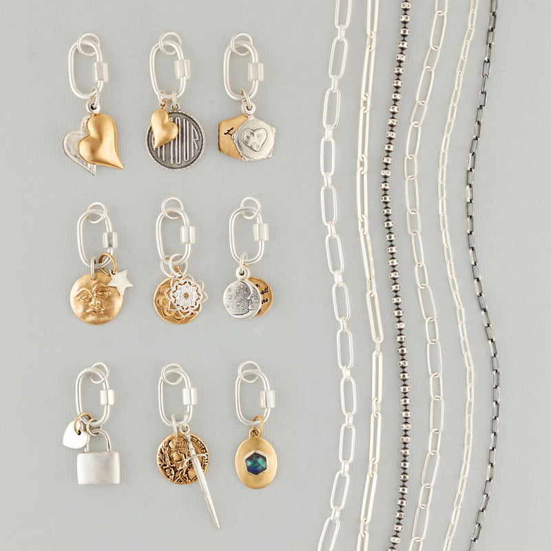 Charmed Carabiner Pendant Set - Amour Coin & Heart