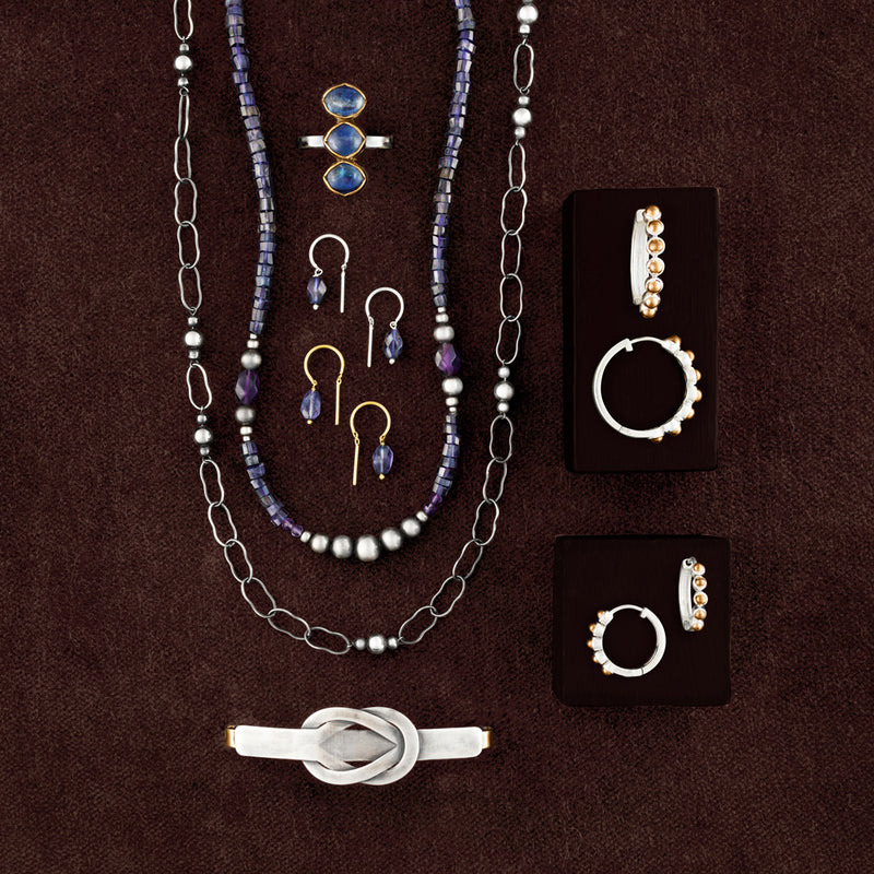 Oblong Stony Dancer Threaders in Iolite & Gold - 3/4" L