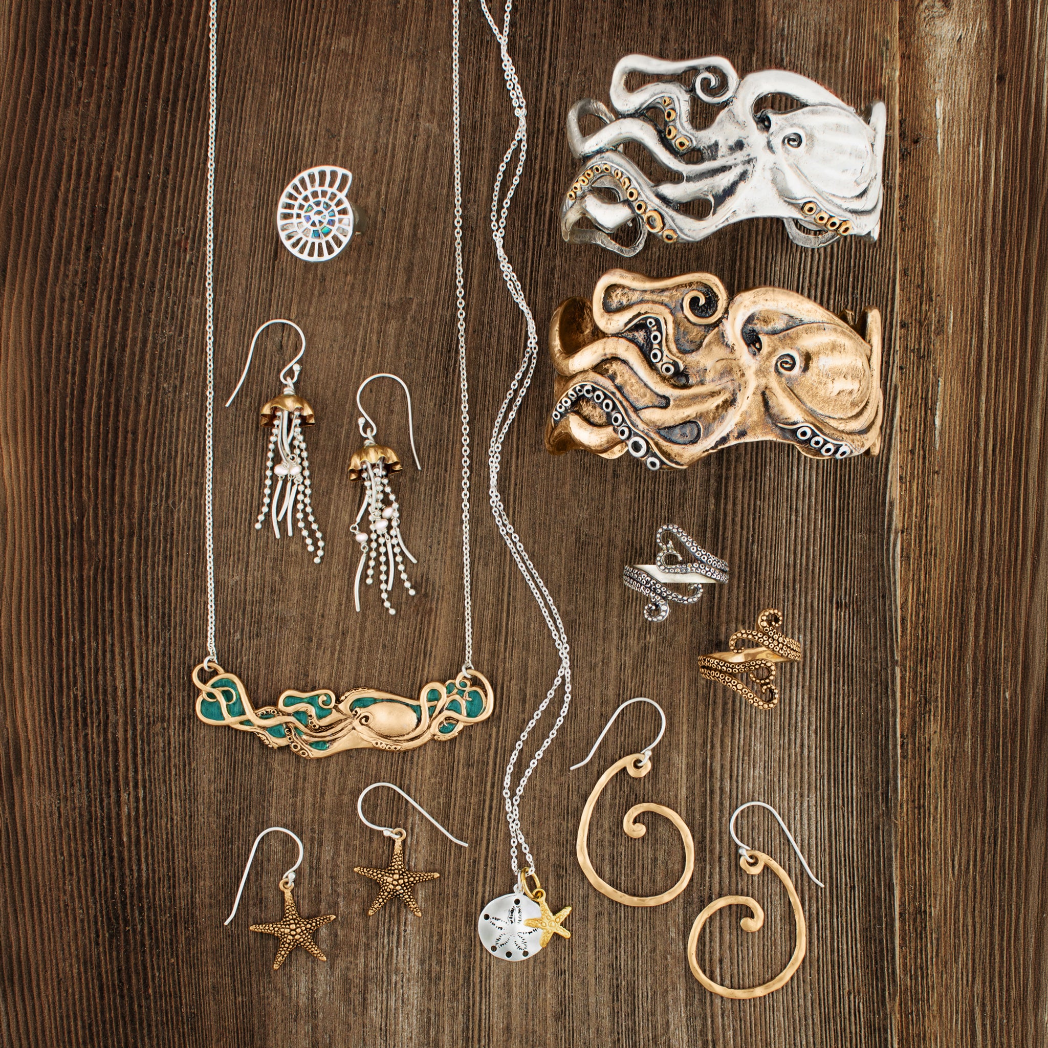 Spiral Wave Earrings in Bronze & Silver