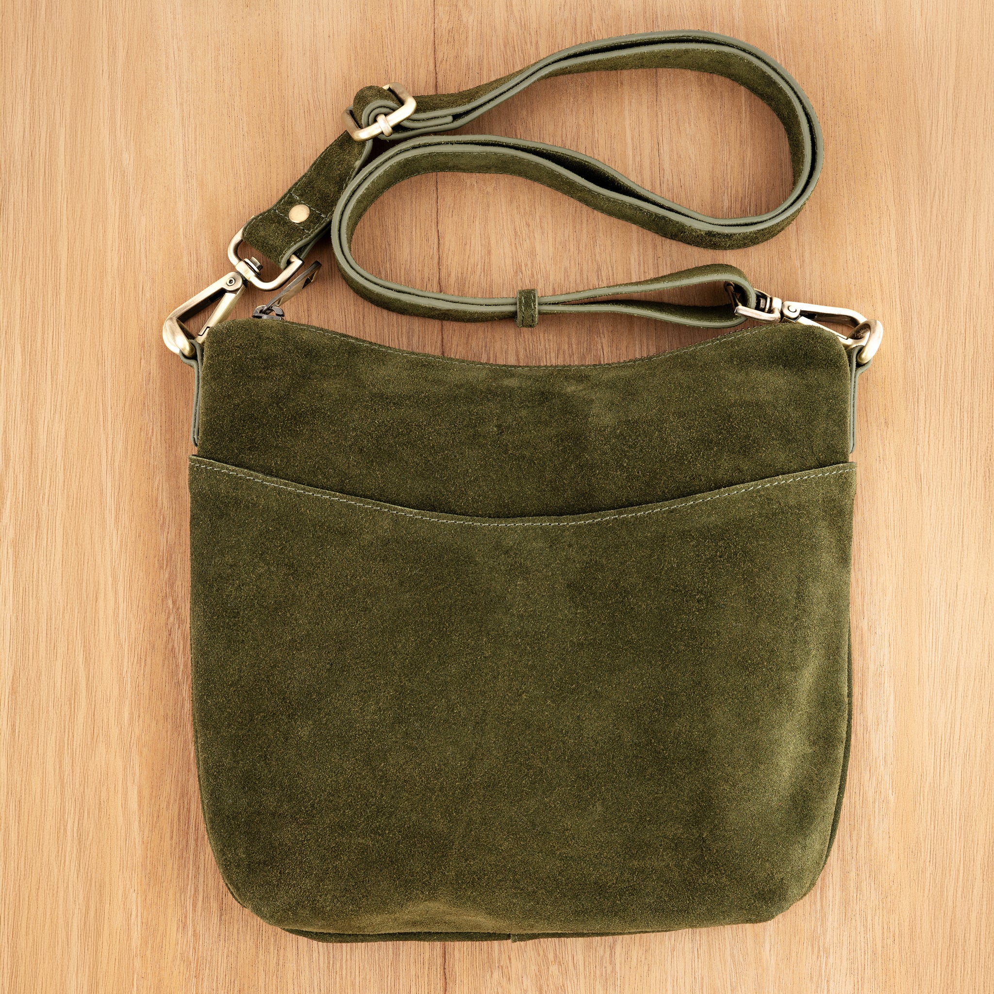 Go Anywhere Bag in Olive Suede