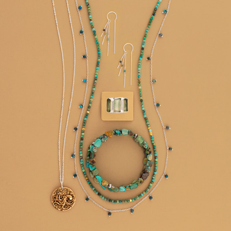 Stone Fringe Dancer Threaders - Silver/Turquoise