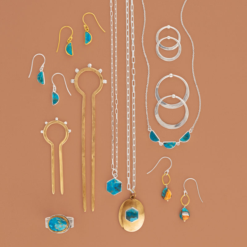 Turquoise Half Moon Earrings - Silver