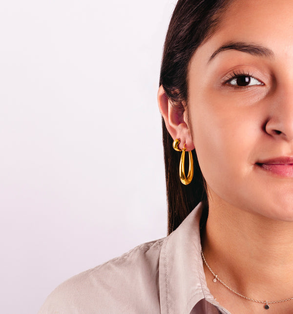 Puffy Oblong Hoops in Gold