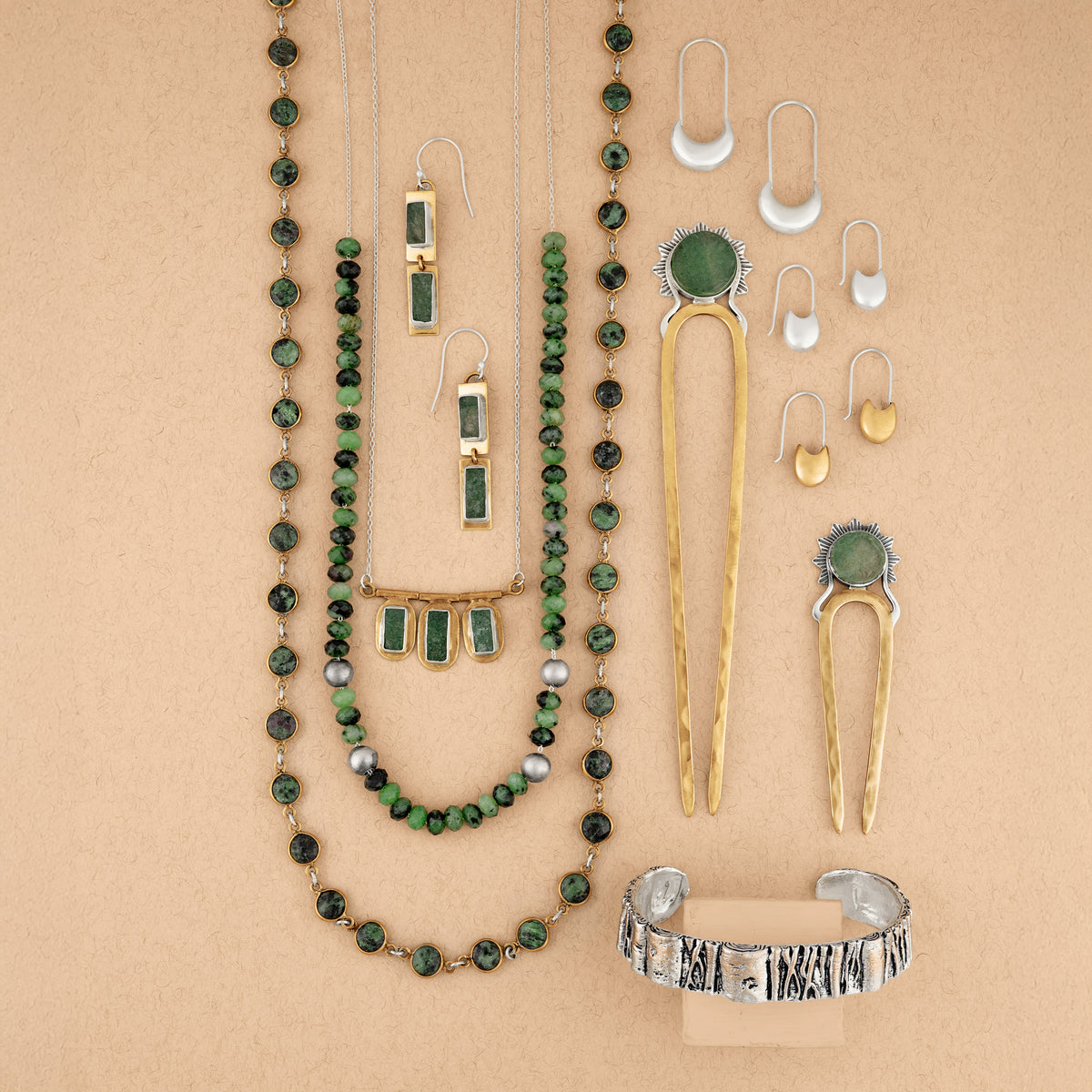 Stoneburst Hair Pin in Green Strawberry Quartz - 5" L | Available to Ship September 10, 2026