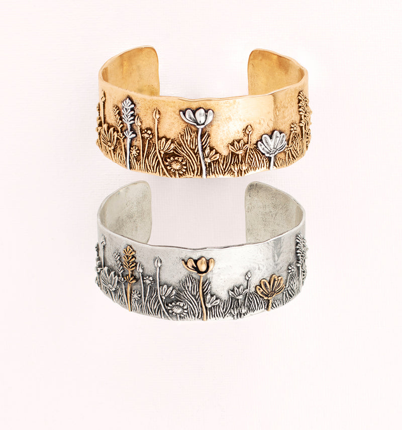 Wildflower Cuff Bracelet in Silver with Bronze Accents