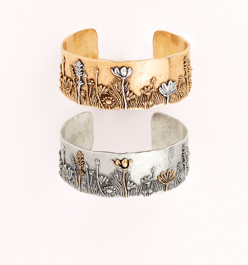 Wildflower Cuff Bracelet in Bronze with Silver Accents