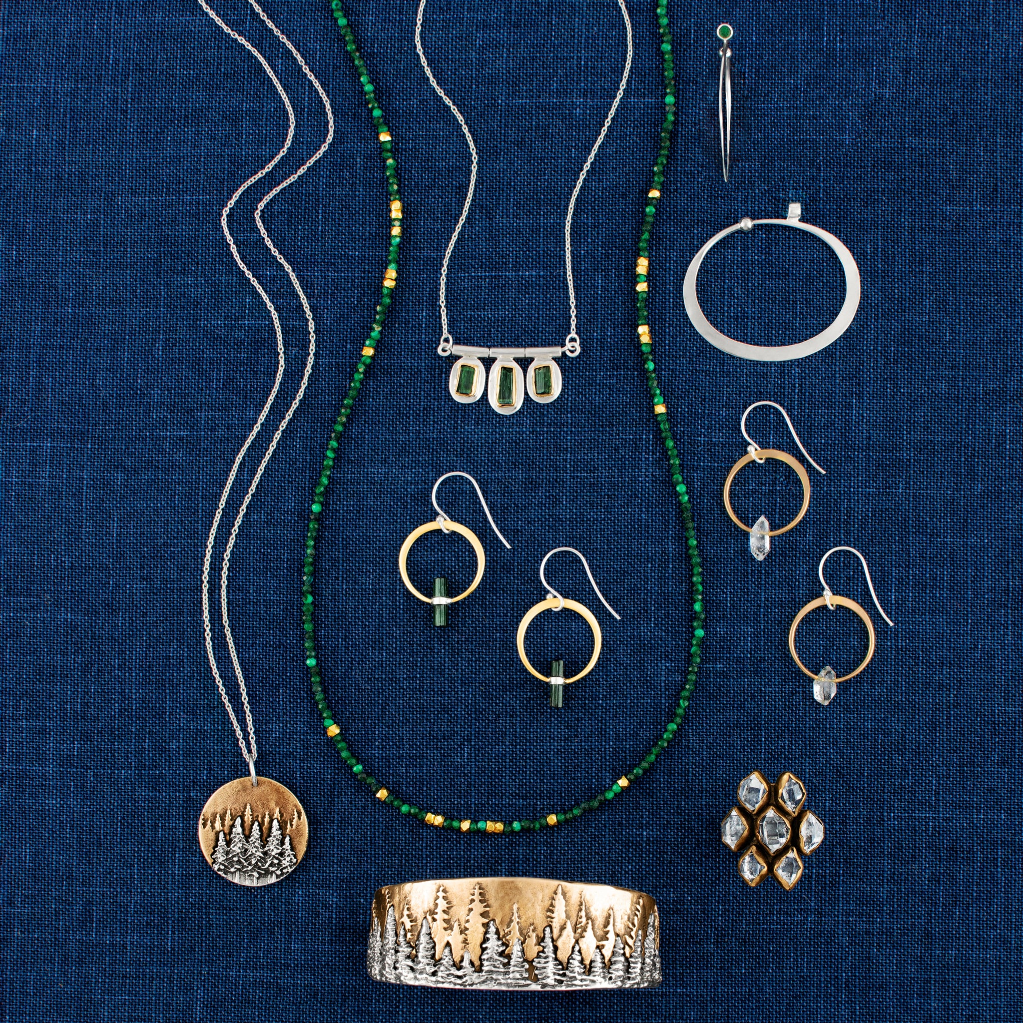 Illusion Hoops in Emerald & Silver - Large | FINAL SALE