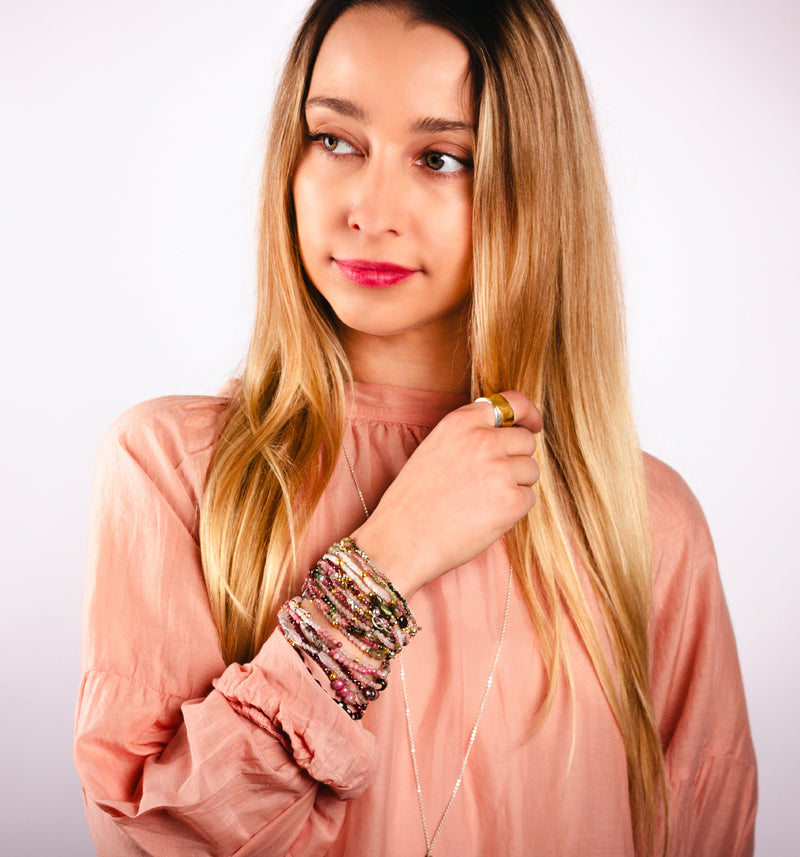 Pyrite's Booty Bracelet in Rhodonite & Heart Ring