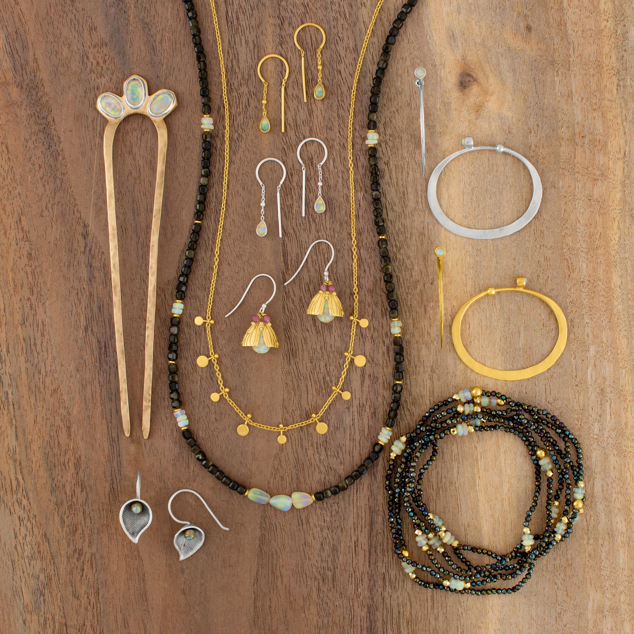 Bezeled Stone Dancer Threader in Opal & Silver - Bottom Stone | Available to Ship January 15, 2026