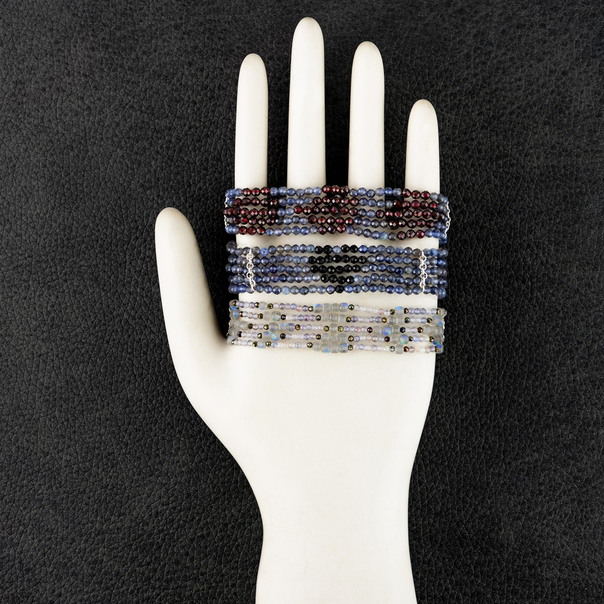 Beaded Blanket Stretch Bracelet Set - Heart Pattern in Iolite