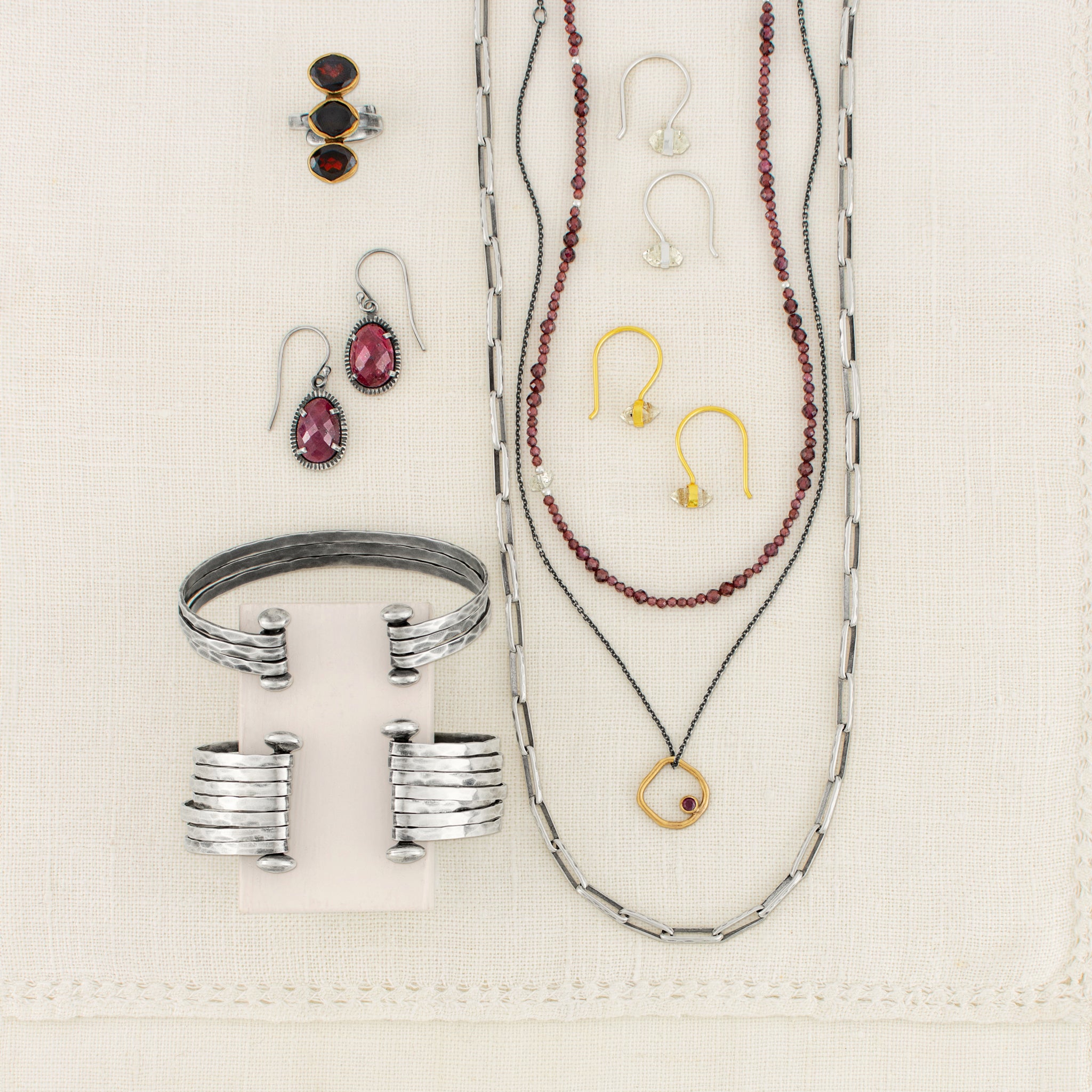 Banded Herkimer Earrings in Silver