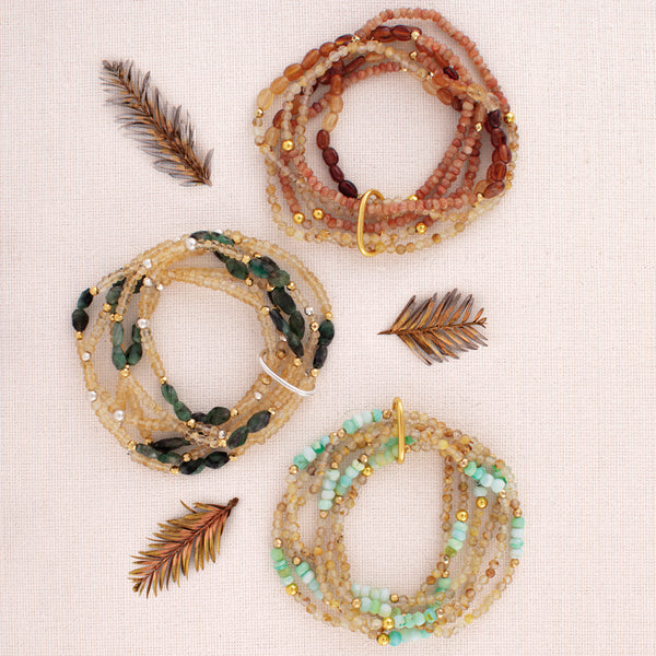 Set of 6 - Pyrite's Booty Bracelets in Hessonite/Sunstone/Golden Rutilated Quartz