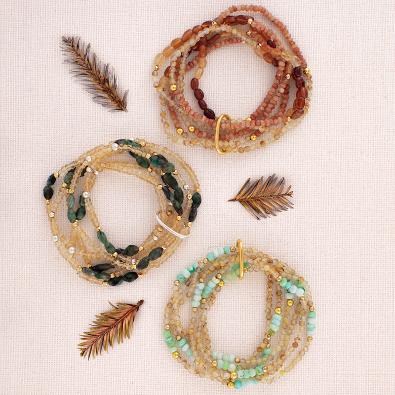 Set of 6 - Pyrite's Booty Bracelets in Peruvian Opal & Golden Rutilated Quartz