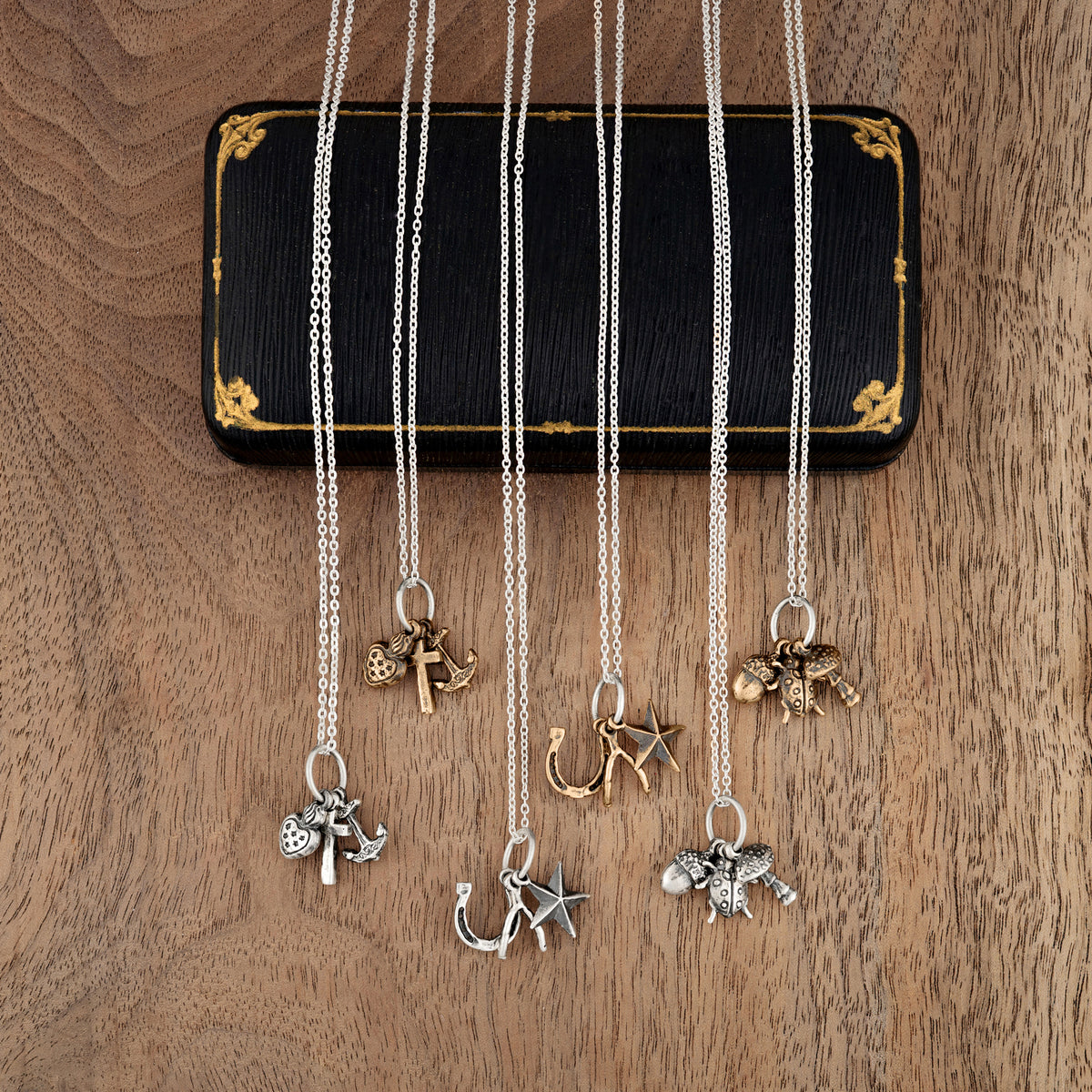 Lucky Charm Trio Necklace - Faithfully Lucky in Bronze & Silver