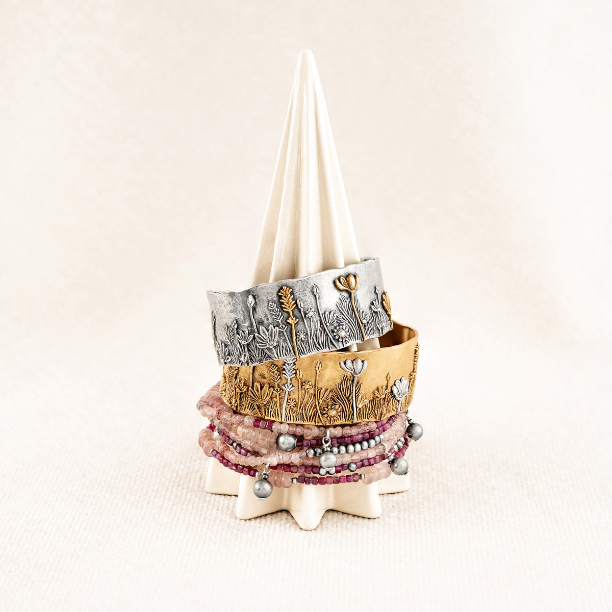 Wildflower Cuff Bracelet in Silver with Bronze Accents