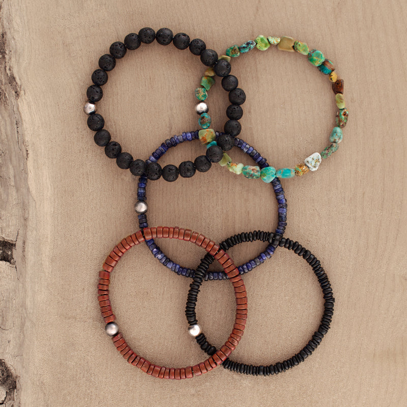 Stone & Sterling Stretch Bracelet- Sodalite Heishi (Unisex)