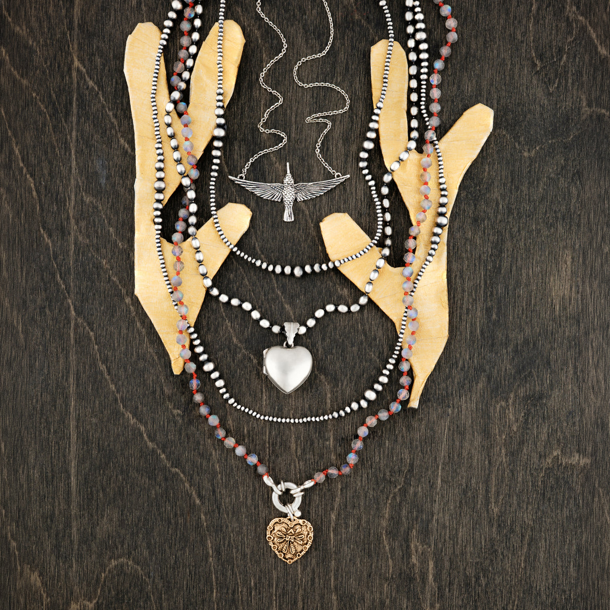 Stone & Silk Guardian Angel Necklace in Labradorite & Bronze | Available to Ship October 30, 2026