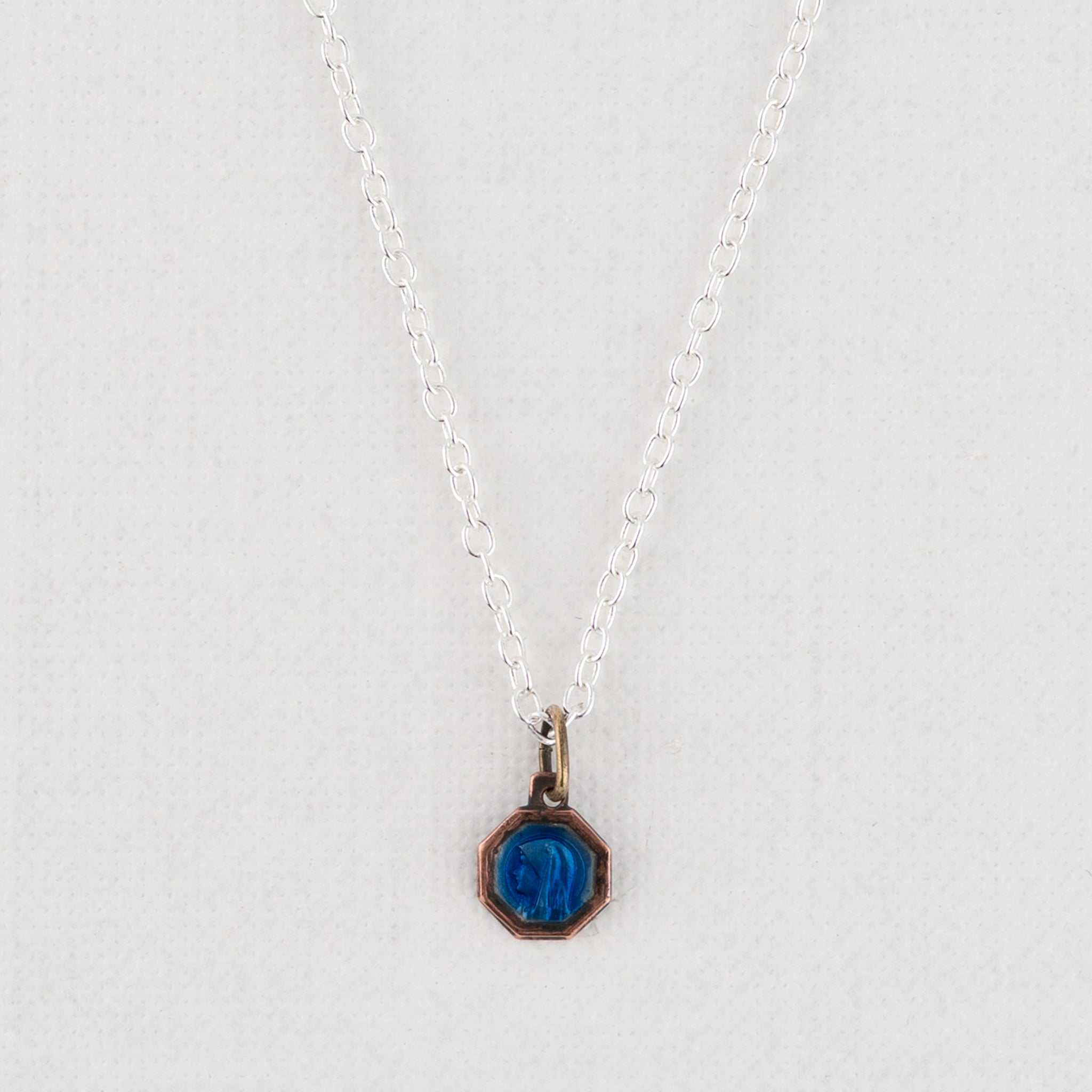 Vintage Medal Our Lady of Lourdes Blue Enamel v224