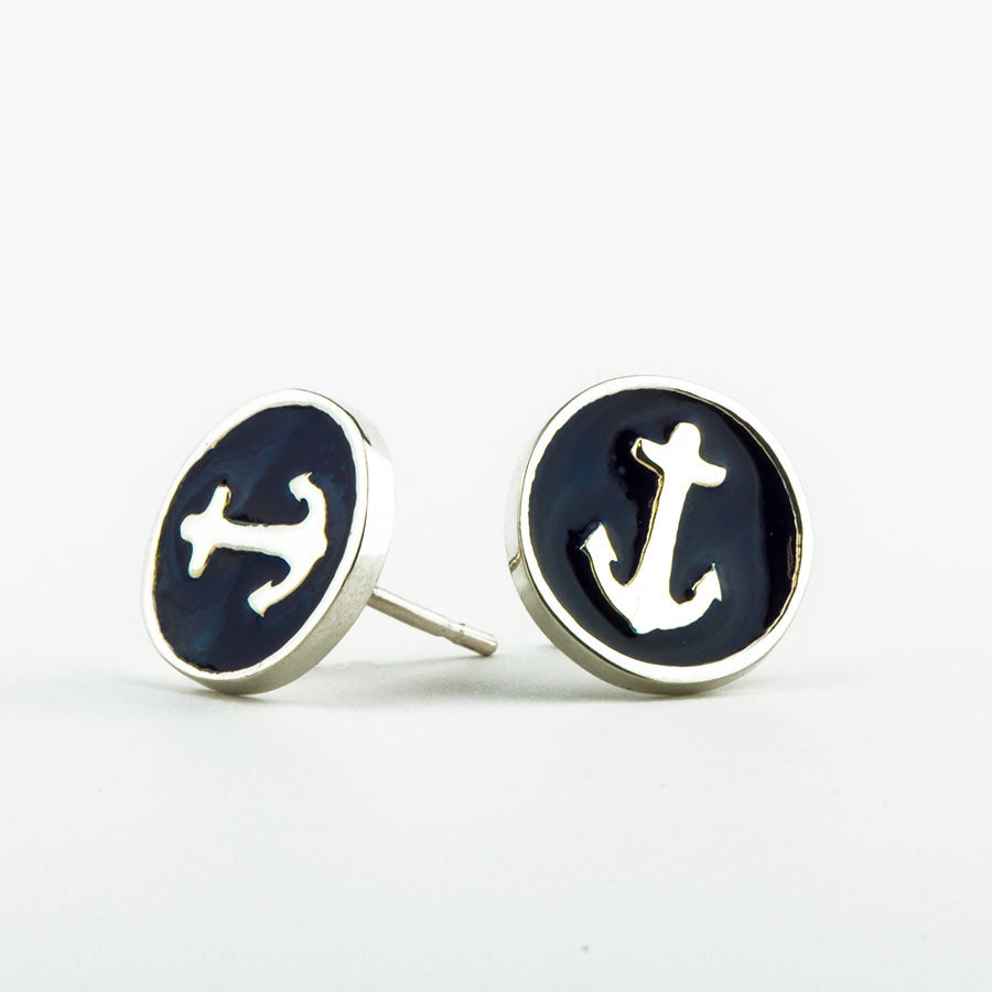 Anchor Badge Earring - Silver & Navy - FINAL SALE