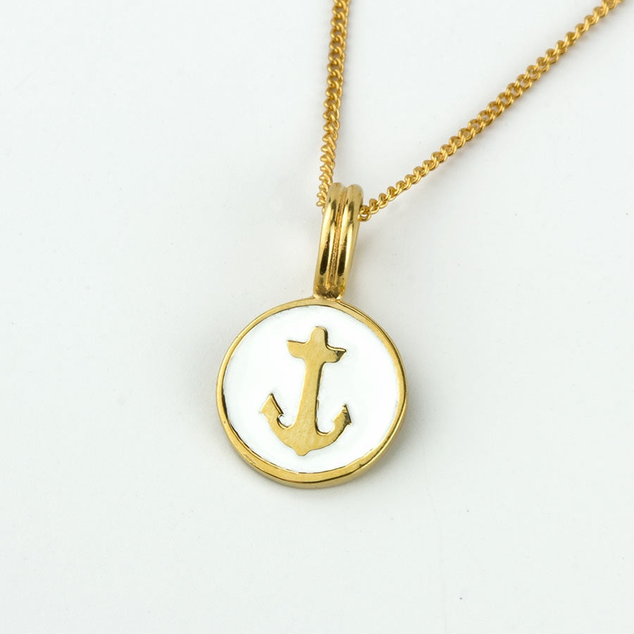 Anchor Badge Necklace - Gold & White