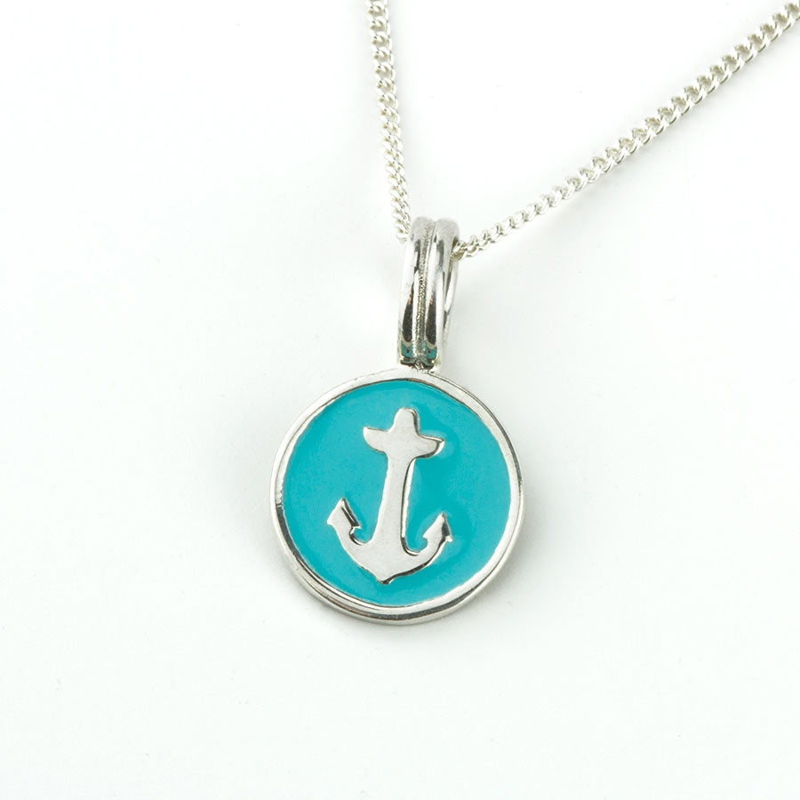 Anchor Badge Necklace - Silver & Aqua - FINAL SALE